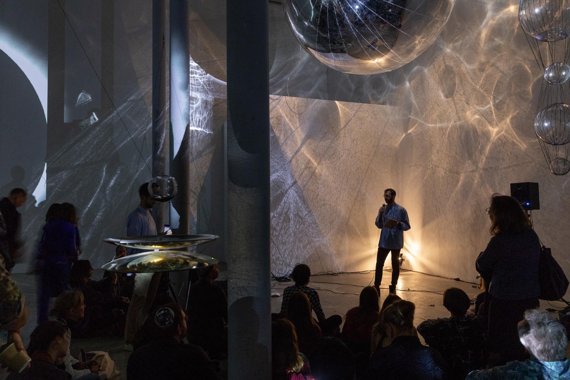 Sam Hertz in the Aerocene gallery, Palais de Tokyo