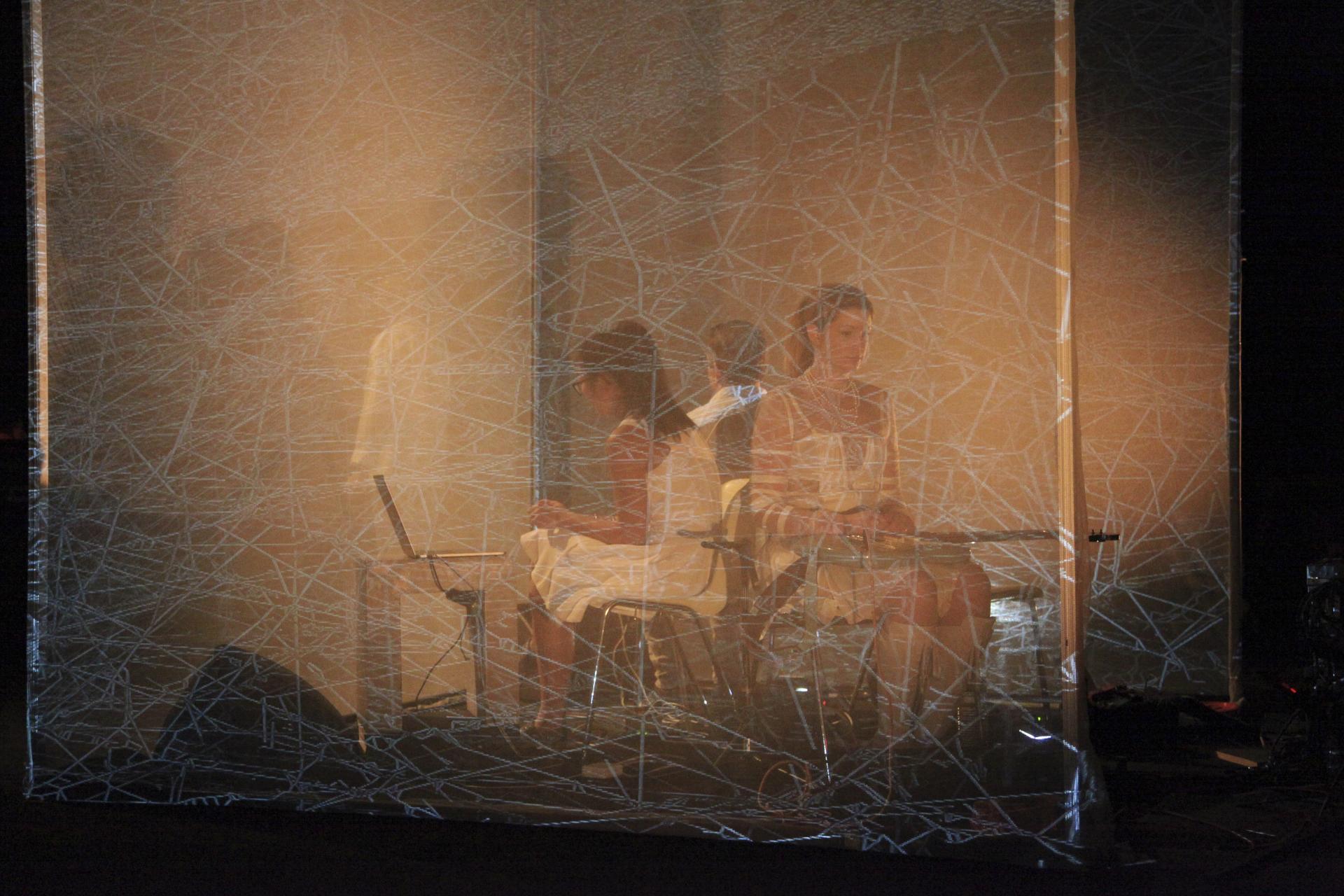 “Jamming with spiders…The spider’s canvas”
Performers Christine Southworth, bagpipes, guitars & eBows and visuals/projections
Isabelle Su, interactive environment design and real-time data processing
Ian Hattwick, sound design