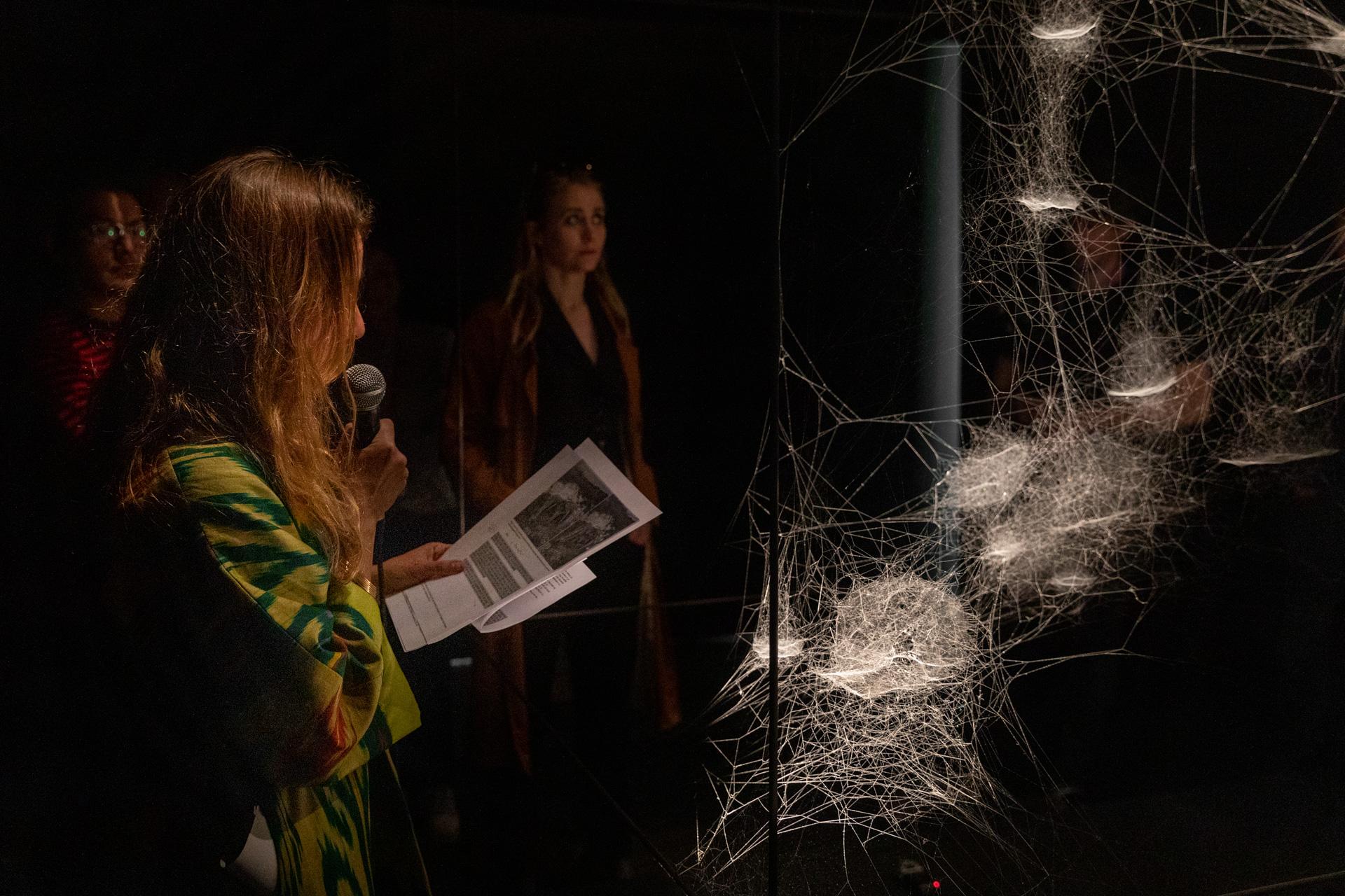 Filipa Ramos and Heidi Ballet discussing spider-human relations in their survey of fear
&nbsp;