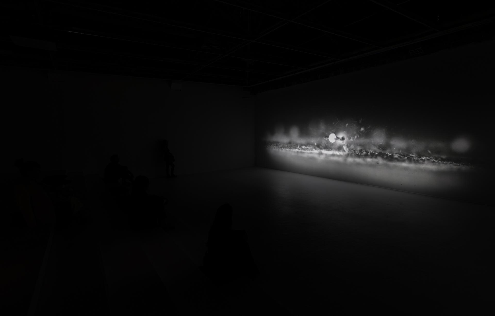 The Politics of Solar Rhythms: Cosmic levitation, 2018. Installation view at ON AIR, carte blanche exhibition to Tomás Saraceno, Palais de Tokyo, Paris, 2018. With thanks to Heinrich Jaeger (Jaeger Lab, James Franck Institute at the University of Chicago). © Photography by Andrea Rossetti, 2018.
