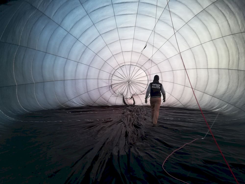 View of the inside of the balloon as it starts to inflate