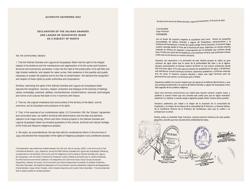 A letter from the communities of Salinas Grandes and Laguna de Guayatayoc to Pope Francis